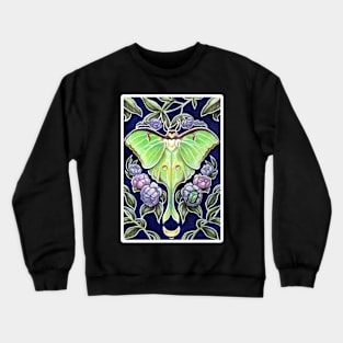 Luna Moth and Flower - White Outlined Version Crewneck Sweatshirt